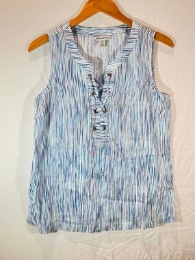 Tommy Bahama Blue & White Striped Lace-Up Sleeveless Top Women SP